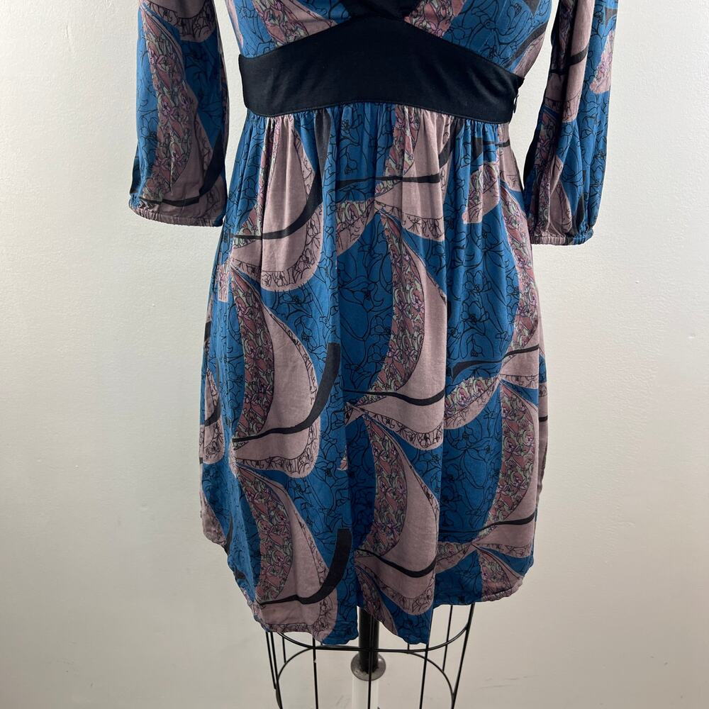 Kimchi Blue Brown Print 3/4 Sleeve Deep V Neck Dress Size S Small - Picture 3 of 9